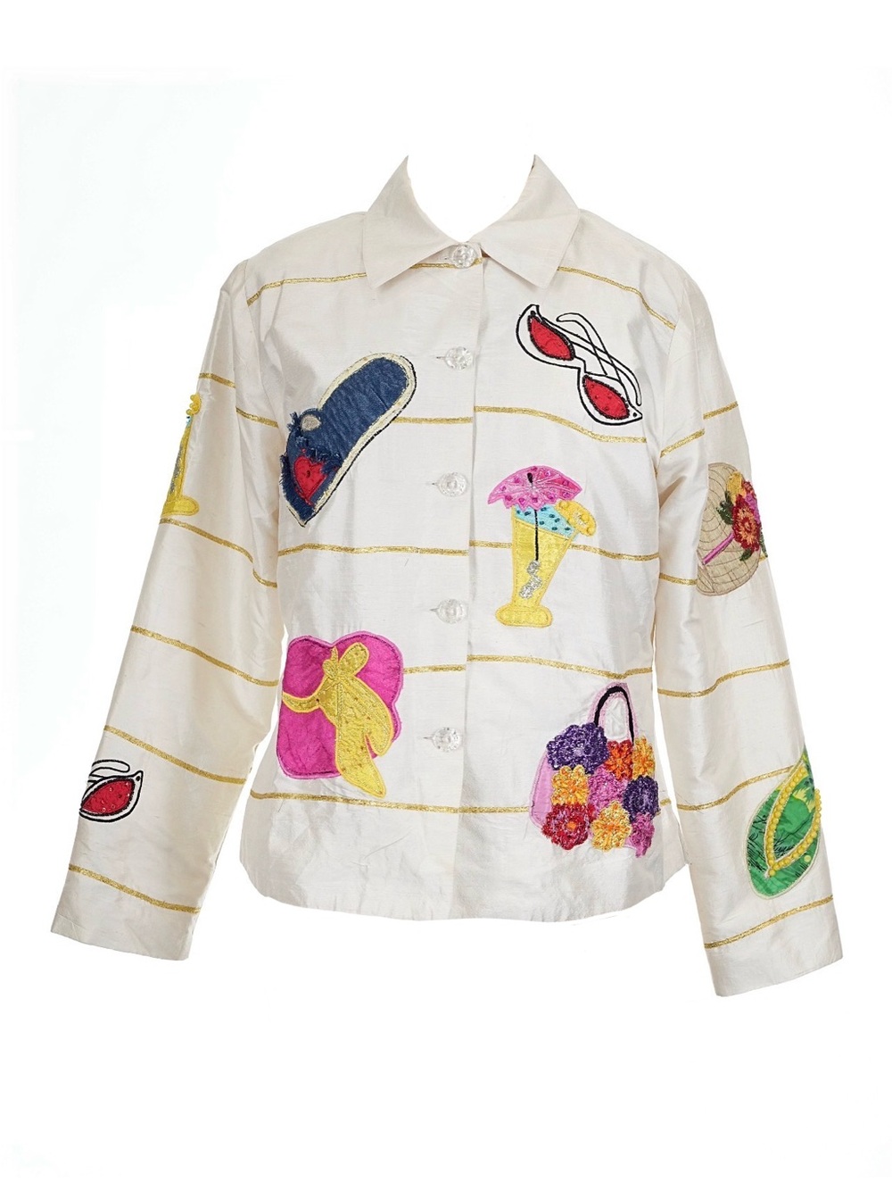 Vintage Anage Silk Beaded Beach Novelty Jacket Sequin Appliqué Tropical Boxy